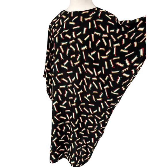 Vintage 80s Warren Z Dress Dolman Back Button Geometric Pattern Tie Up Disco Med - Picture 9 of 16